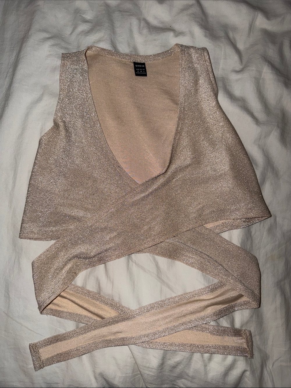 SHEIN Shimmery Beige Wrap Crop Top